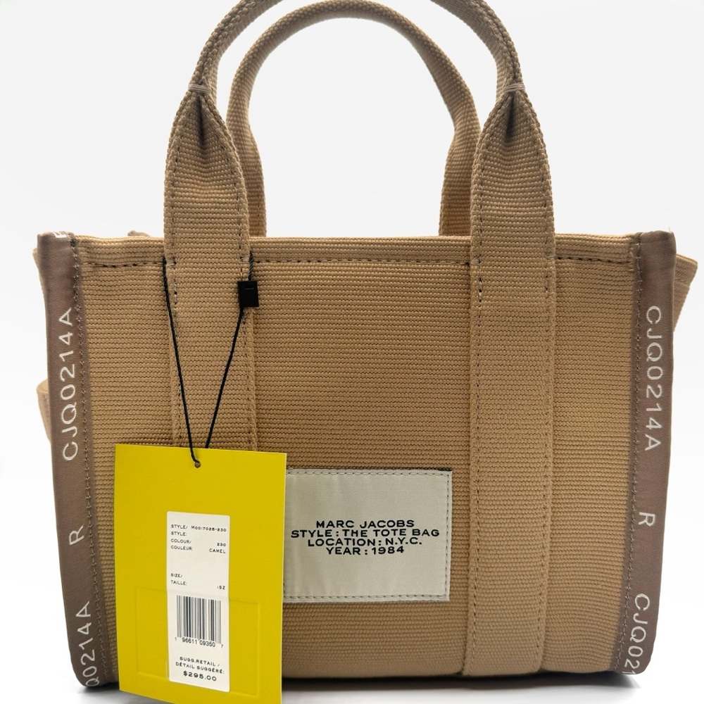 NEW Marc Jacobs Camel Beige Brown Neutral Tan Jacquard Small Top Handle Tote Bag - Picture 4 of 11